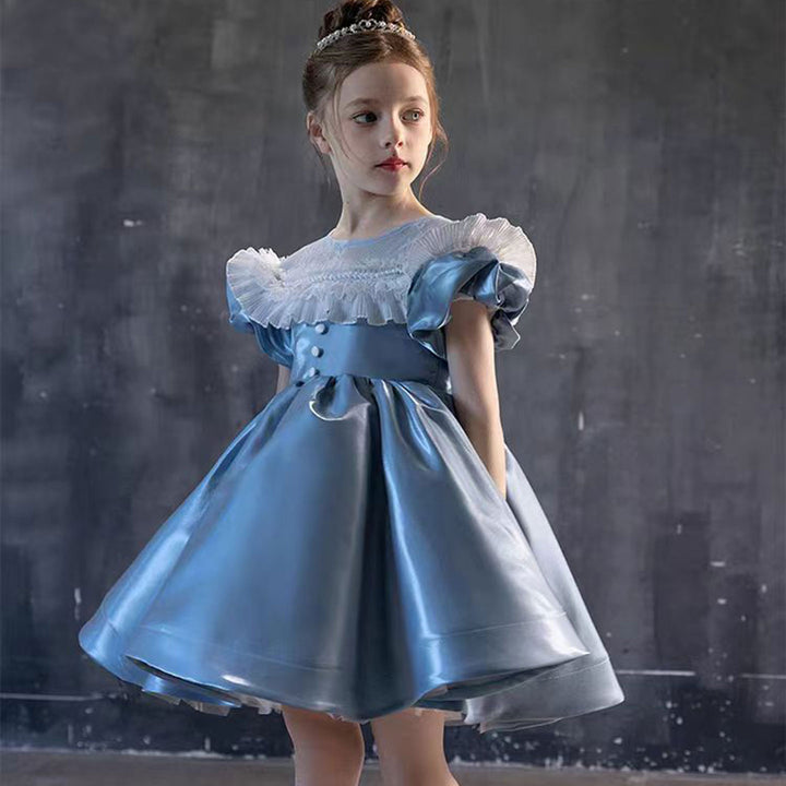 DreamyVow Elegant Blue Flower Girl Dress Arabic Princess Kids Dubai Wedding Birthday Party Gowns vestidos de novia J090