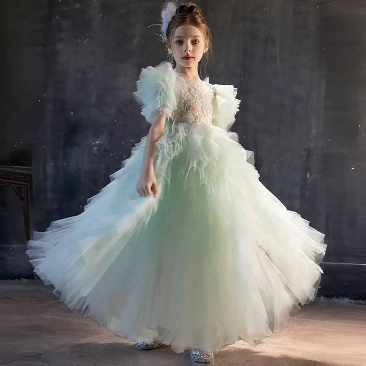 DreamyVow Elegant Sage Green Flower Girl Dress Arabic Princess Kids Wedding Birthday Party Gowns vestidos de novia J077-DreamyVow