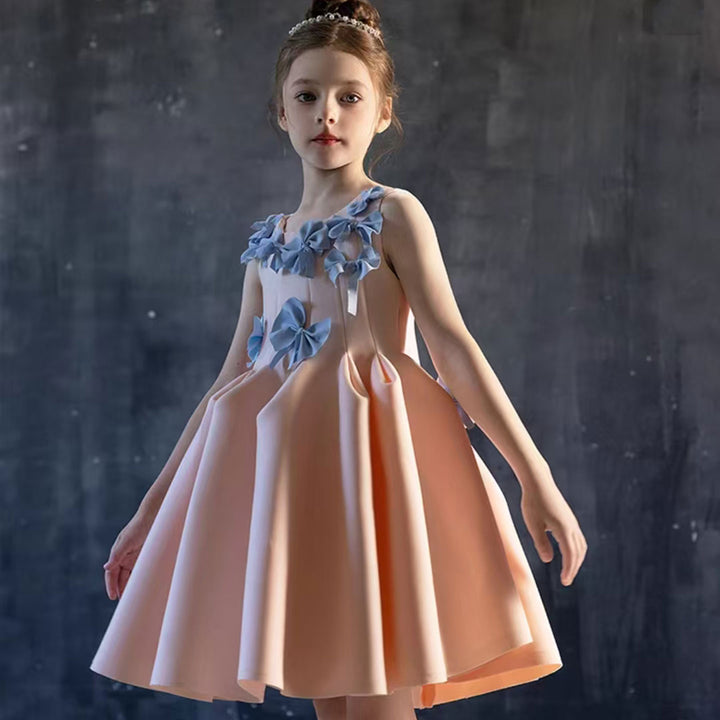 DreamyVow Elegant Dubai Pink Girl Dress with Bow Kids Wedding Birthday Holiday Party Pageant Gown 2024 J370