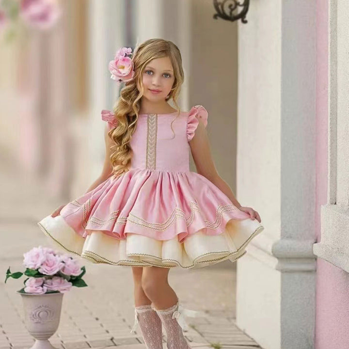 DreamyVow Elegant Dubai Satin Pink Girl Dress Arabic Princess Birthday Wedding Party Gown J160