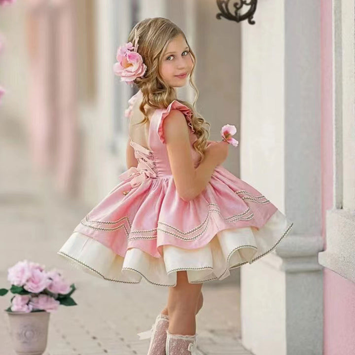 DreamyVow Elegant Dubai Satin Pink Girl Dress Arabic Princess Birthday Wedding Party Gown J160