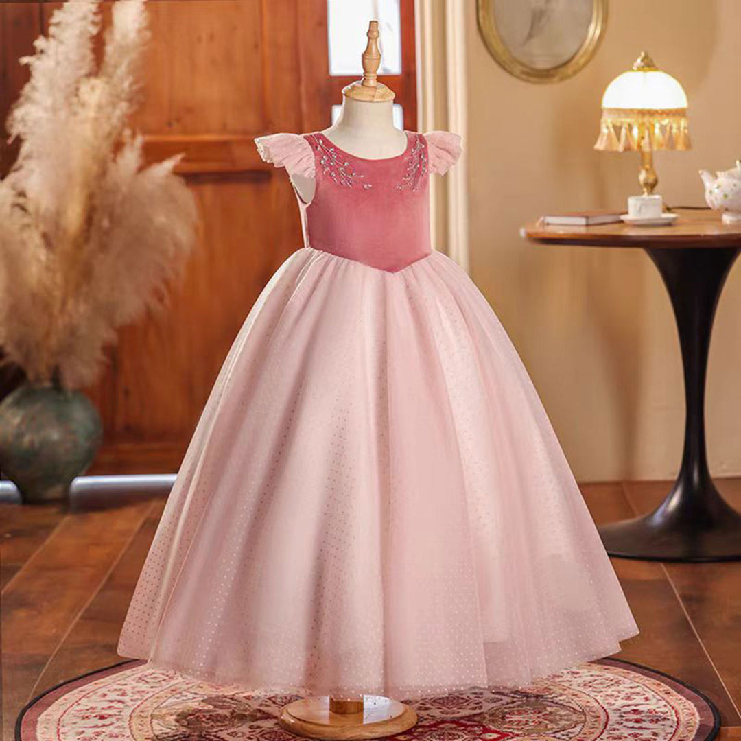 DreamyVow Elegant Pink Girl Bridesmaides Dresses Beaded Long Arabic J198