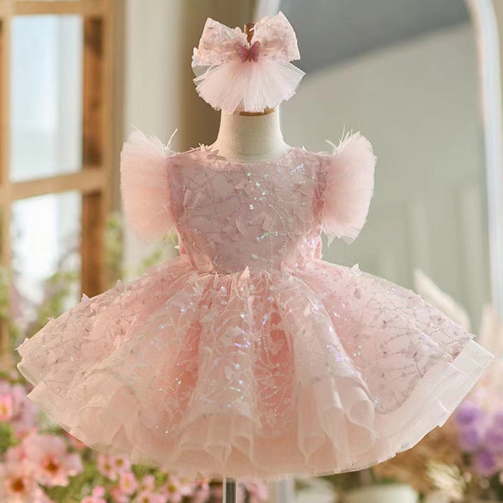 DreamyVow Sequins Flower Girl Dress Knee Length Arabic Princess Party Gown J241