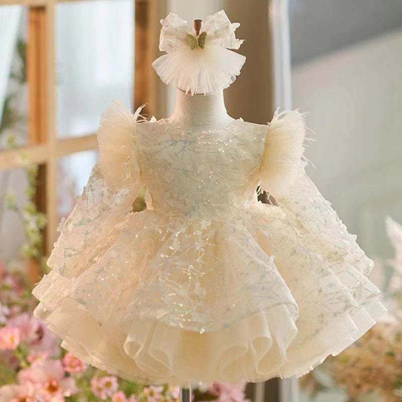 DreamyVow Sequins Flower Girl Dress Knee Length Arabic Princess Party Gown J241