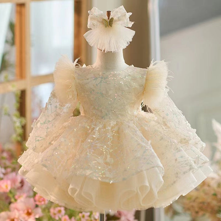 DreamyVow Sequins Flower Girl Dress Knee Length Arabic Princess Party Gown J241