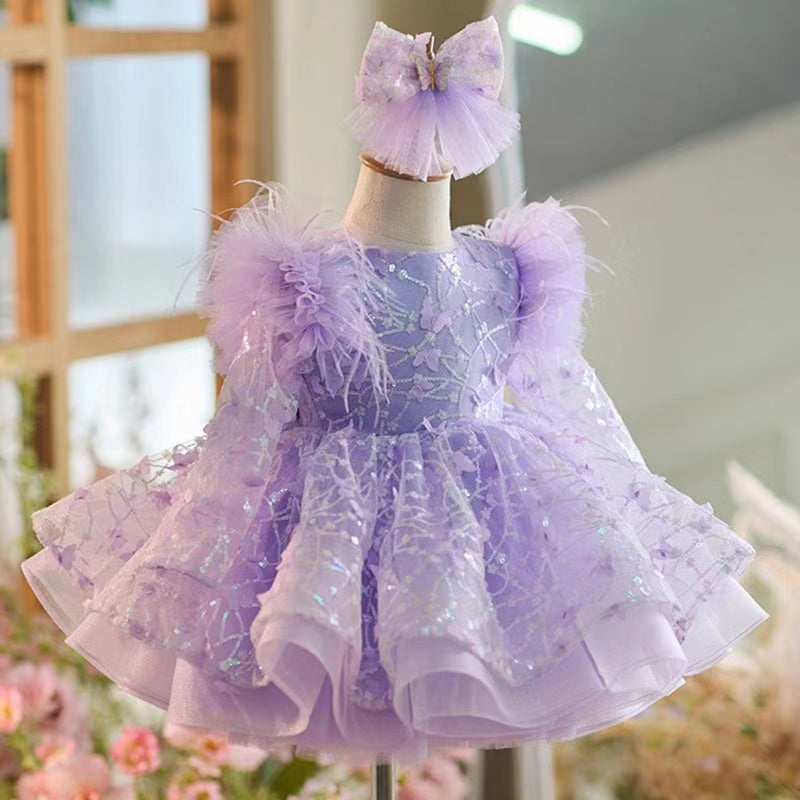 DreamyVow Sequins Flower Girl Dress Knee Length Arabic Princess Party Gown J241