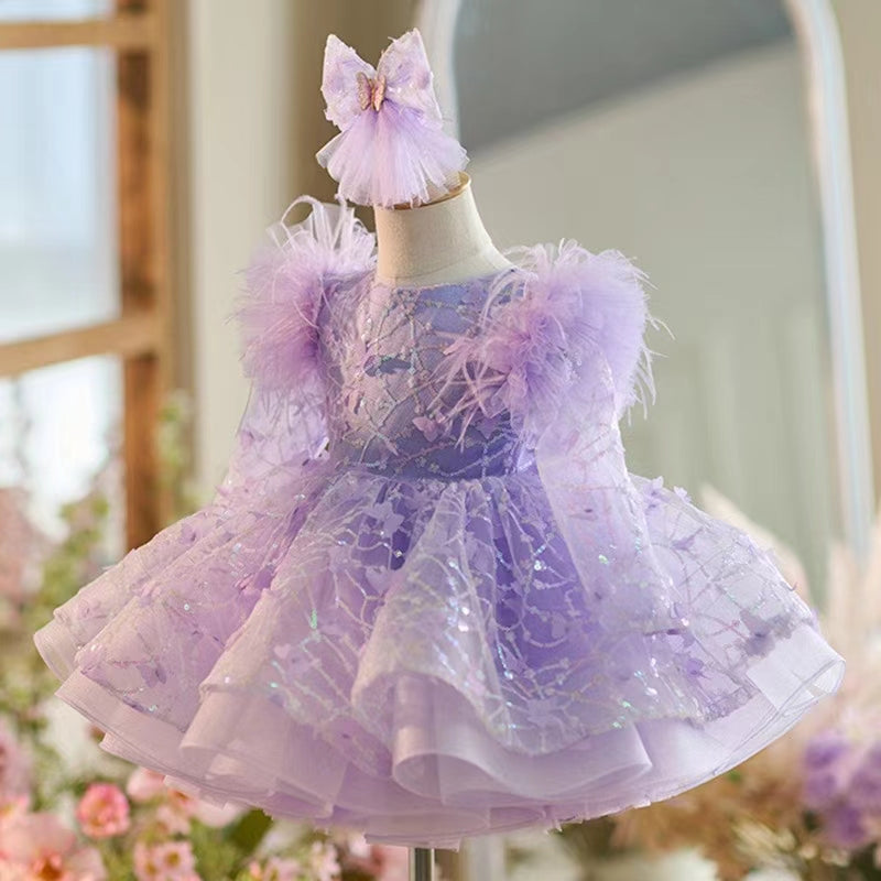 DreamyVow Sequins Flower Girl Dress Knee Length Arabic Princess Party Gown J241