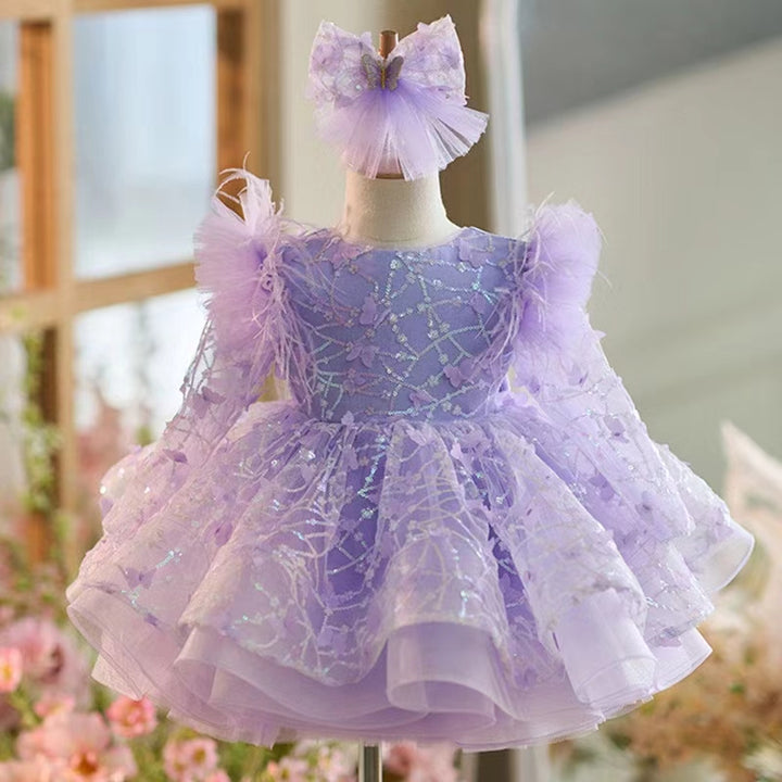 DreamyVow Sequins Flower Girl Dress Knee Length Arabic Princess Party Gown J241