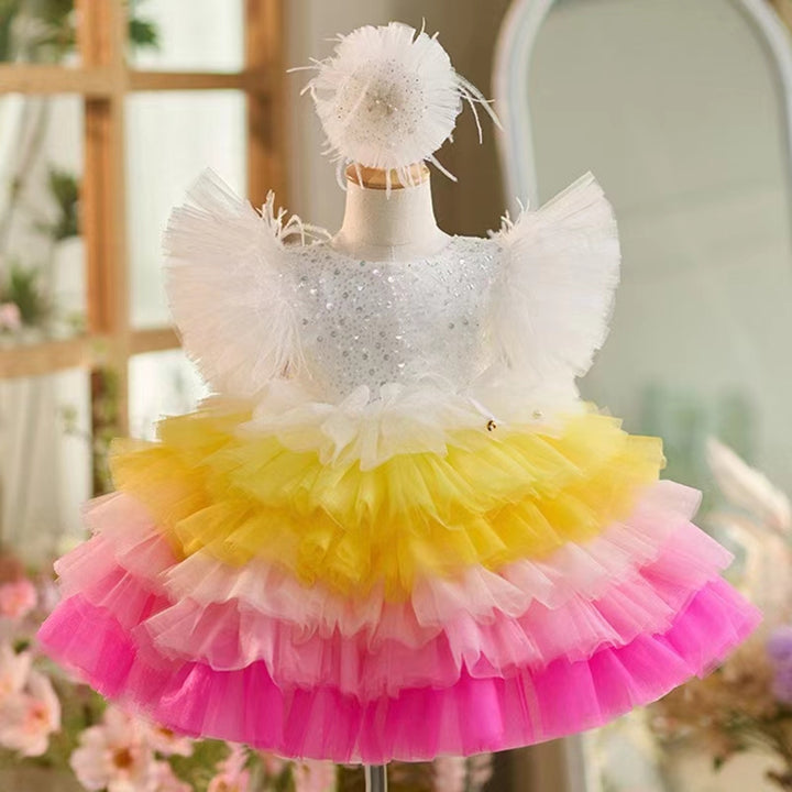 DreamyVow Floral Sequin Knee Length Baby Birthday Girl Dress J275