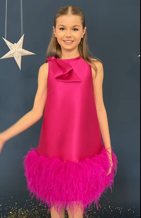 DreamyVow Luxury Mini Arabic Pink Flower Girl Dress Ostrich Feathers Bow J117