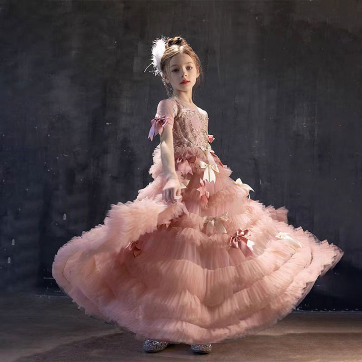 DreamyVow Luxury Pink A-Line Beading Girl Dress Princess Birthday Gown J084