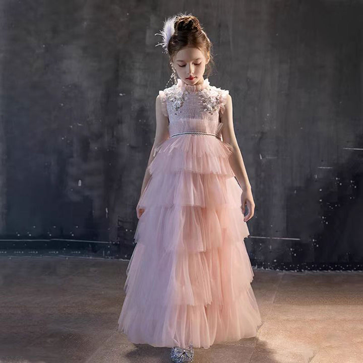 DreamyVow Elegant Pearls Pink Arabic A-Line Girl Dress J114