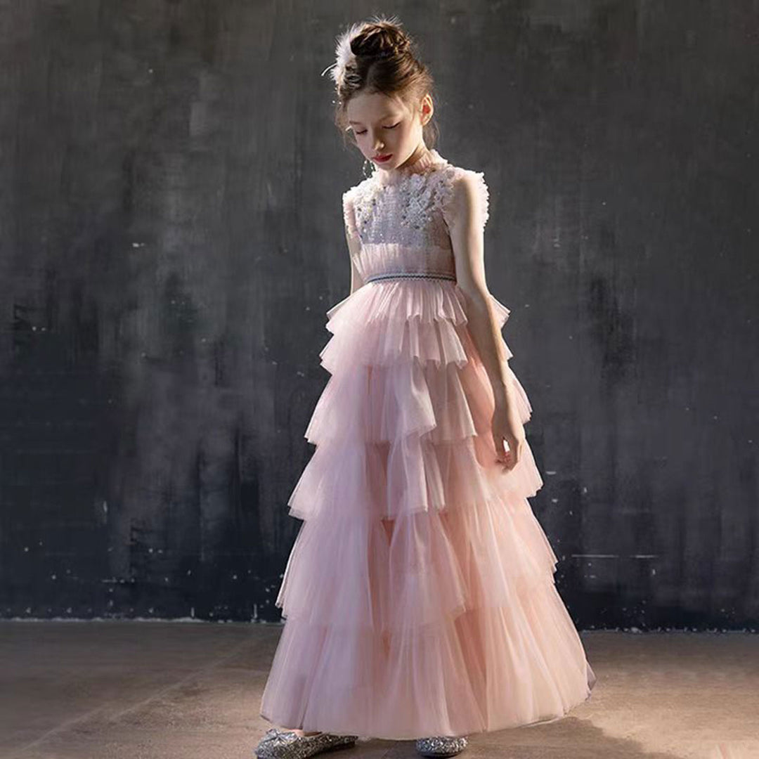 DreamyVow Elegant Pearls Pink Arabic A-Line Girl Dress J114