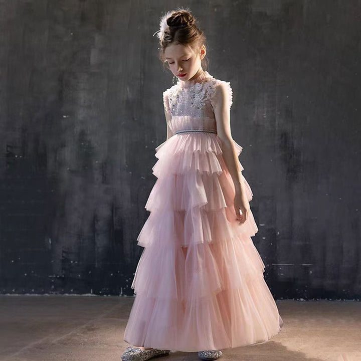 DreamyVow Elegant Pearls Pink Arabic A-Line Girl Dress J114