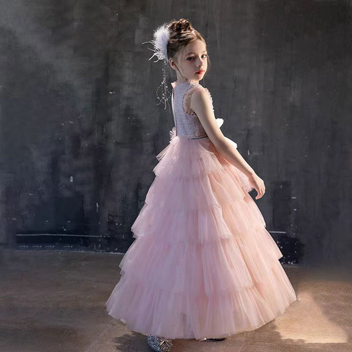 DreamyVow Elegant Pearls Pink Arabic A-Line Girl Dress J114