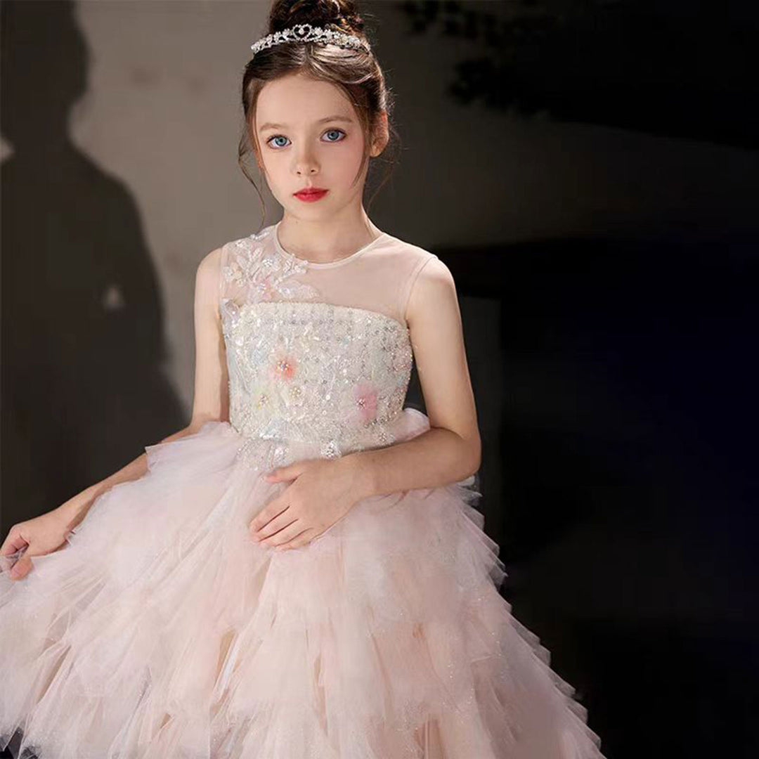 DreamyVow Elegant Pink Beading Birthday Girl Dress Knee Length J182