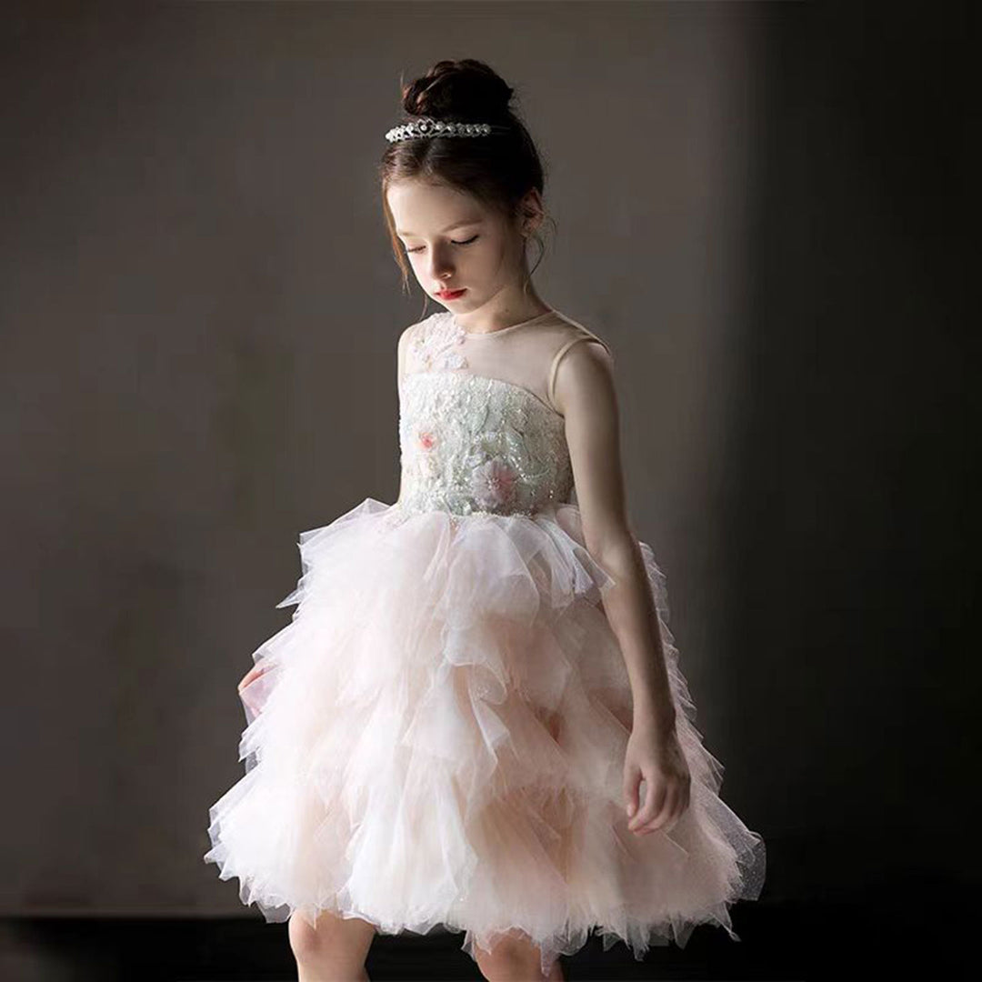 DreamyVow Elegant Pink Beading Birthday Girl Dress Knee Length J182