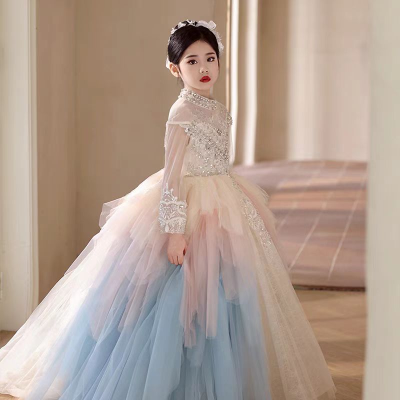 DreamyVow Luxury Dubai Flower Girl Dress Beaded Pearls Arabic Princess J385