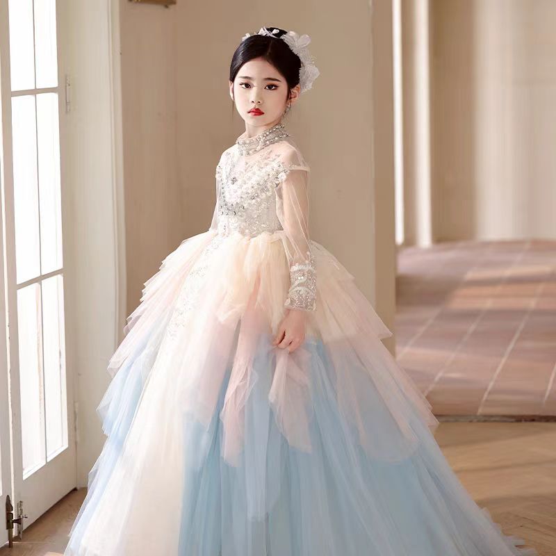 DreamyVow Luxury Dubai Flower Girl Dress Beaded Pearls Arabic Princess J385