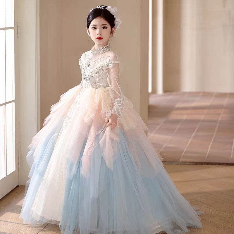 DreamyVow Luxury Dubai Flower Girl Dress Beaded Pearls Arabic Princess J385