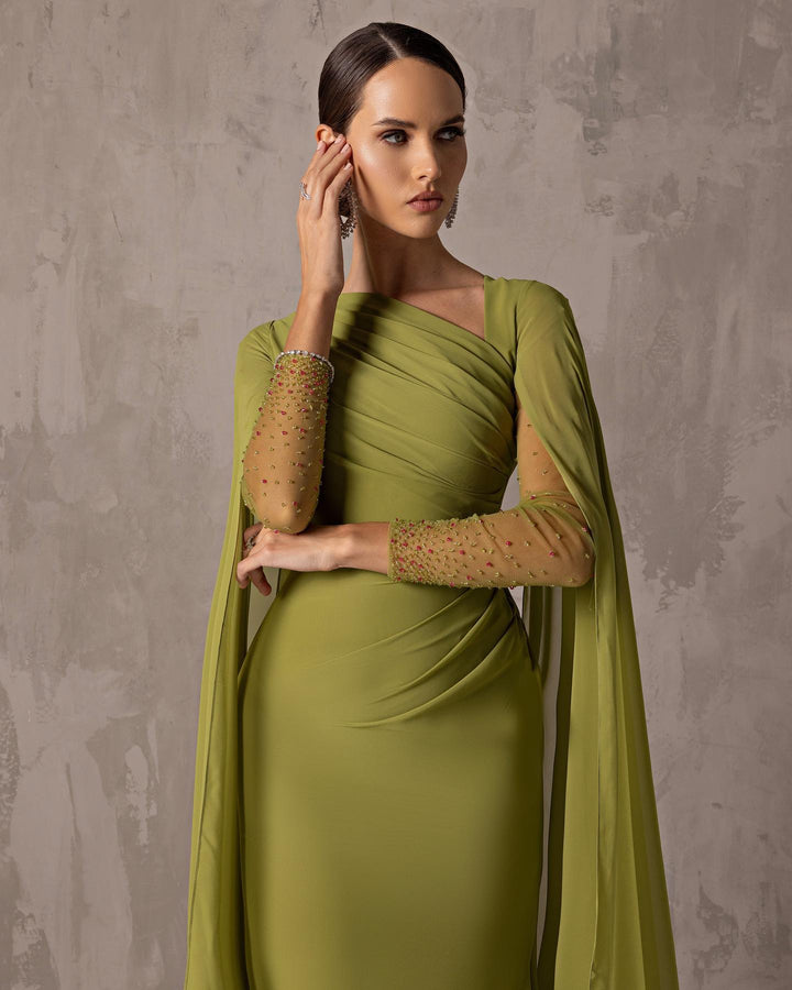 Dreamy Vow Elegant Asymmetrical Sage Green Chiffon Arabic Evening Dress SF051