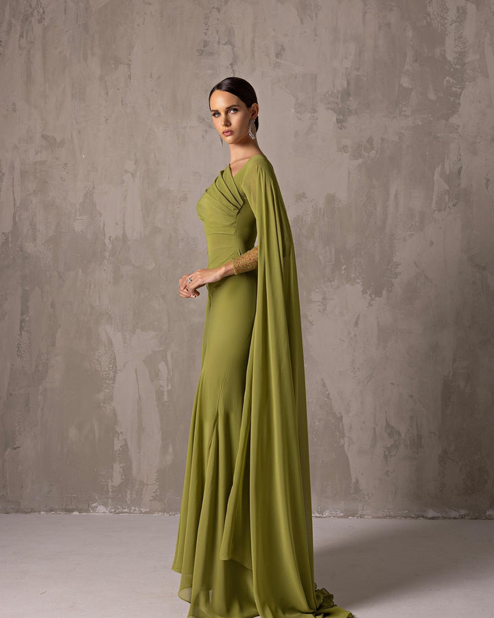 Dreamy Vow Elegant Asymmetrical Sage Green Chiffon Arabic Evening Dress SF051