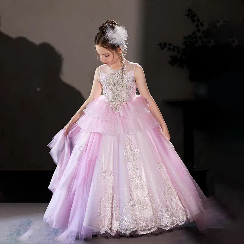 DreamyVow Luxury Pink Beading Princess Birthday Girl Dress J125