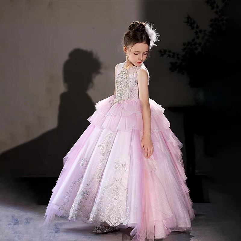 DreamyVow Luxury Pink Beading Princess Birthday Girl Dress J125