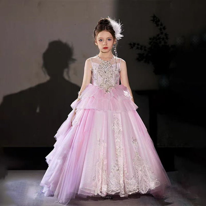 DreamyVow Luxury Pink Beading Princess Birthday Girl Dress J125