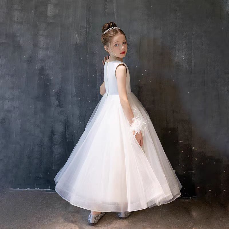 DreamyVow Elegant White V-Neck Girl Dress A-Line Princess Birthday Gown J290