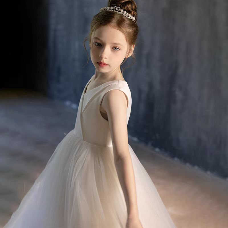 DreamyVow Elegant White V-Neck Girl Dress A-Line Princess Birthday Gown J290