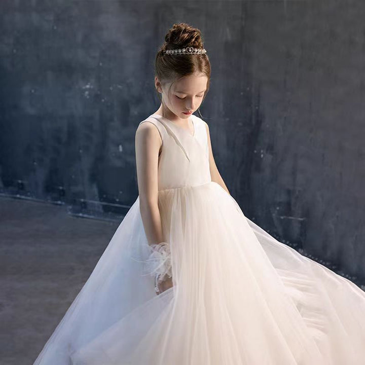 DreamyVow Elegant White V-Neck Girl Dress A-Line Princess Birthday Gown J290