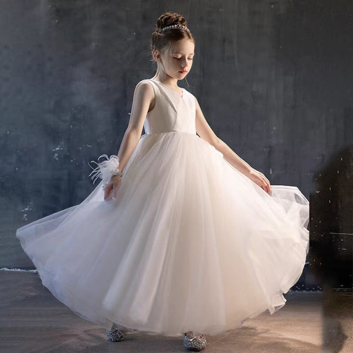 DreamyVow Elegant White V-Neck Girl Dress A-Line Princess Birthday Gown J290