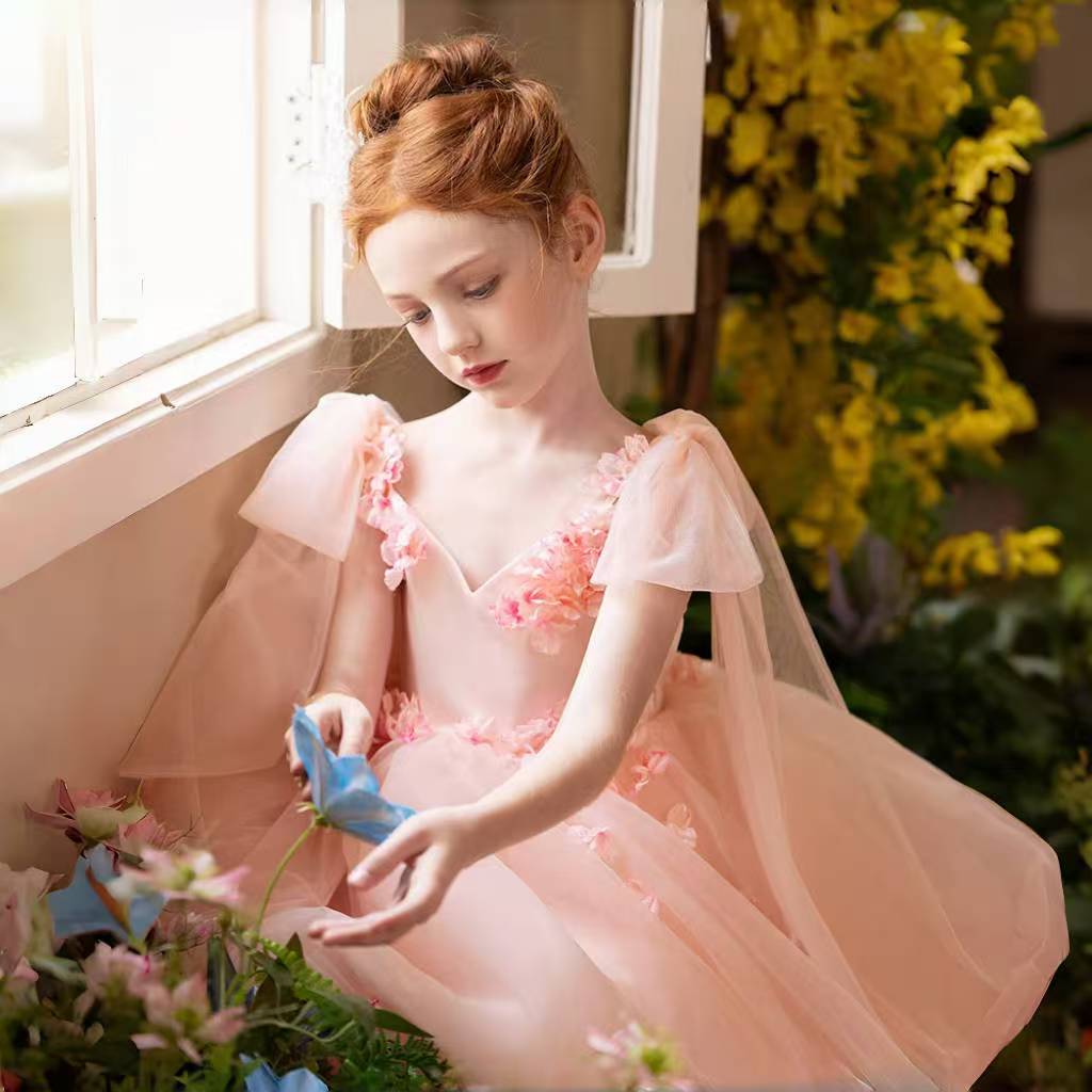 DreamyVow Elegant Blush Girl Dress Handmade Flowe Birthday Gown J142