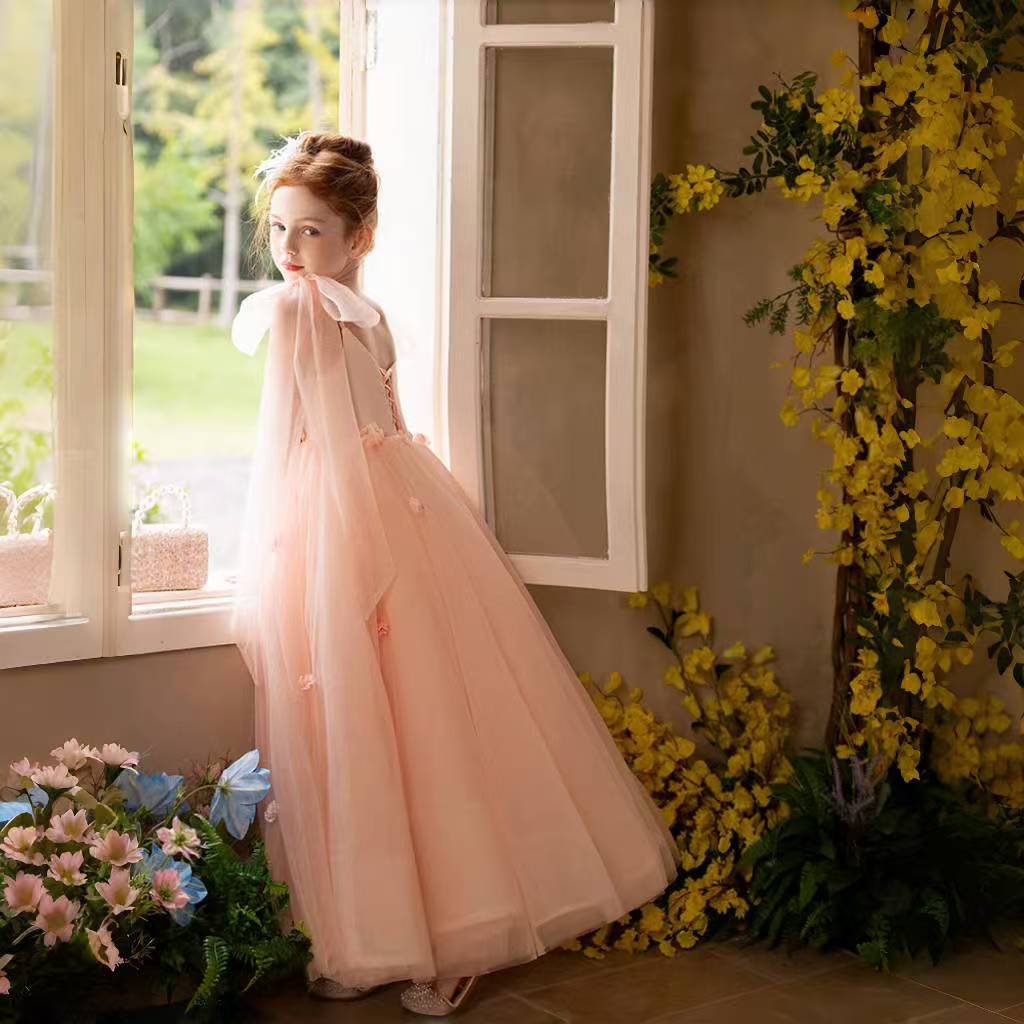 DreamyVow Elegant Blush Girl Dress Handmade Flowe Birthday Gown J142