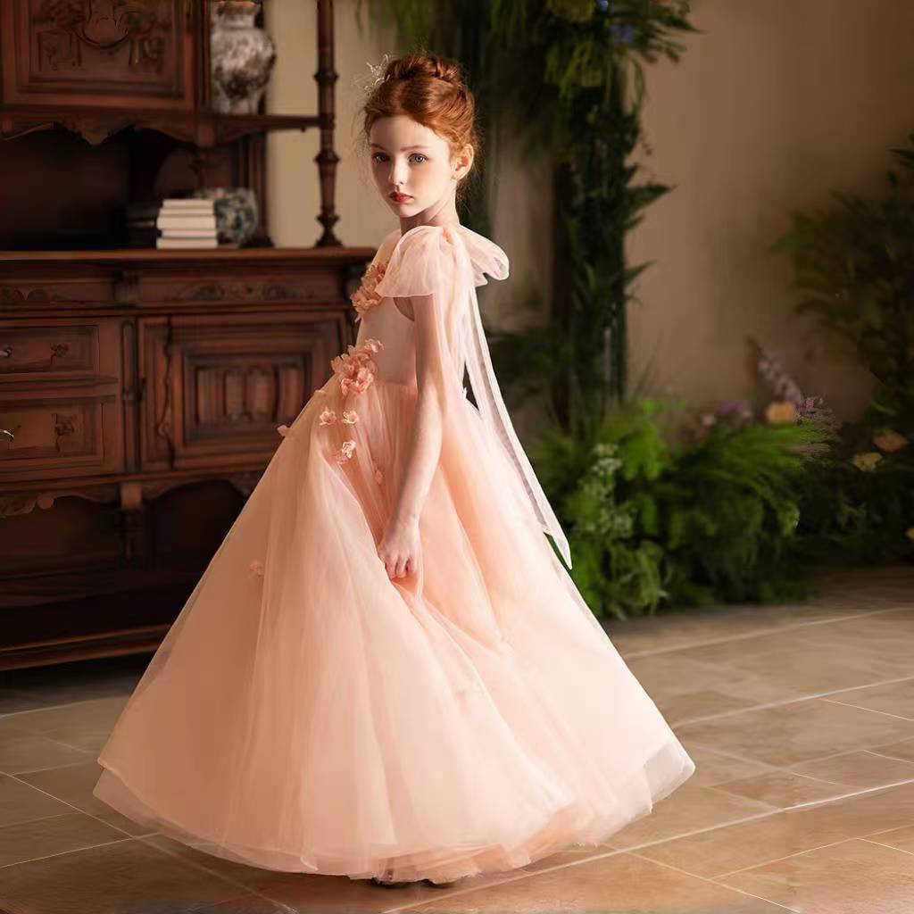 DreamyVow Elegant Blush Girl Dress Handmade Flowe Birthday Gown J142