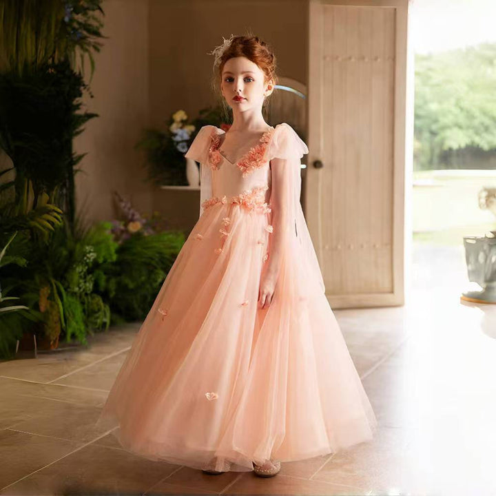 DreamyVow Elegant Blush Girl Dress Handmade Flowe Birthday Gown J142