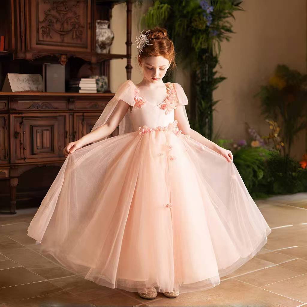 DreamyVow Elegant Blush Girl Dress Handmade Flowe Birthday Gown J142