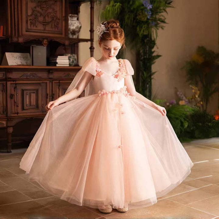 DreamyVow Elegant Blush Girl Dress Handmade Flowe Birthday Gown J142