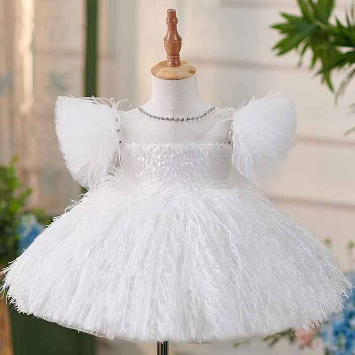 DreamyVow White Knee Length Baby 1st Birthday Girl Dress J304