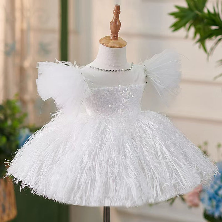 DreamyVow White Knee Length Baby 1st Birthday Girl Dress J304