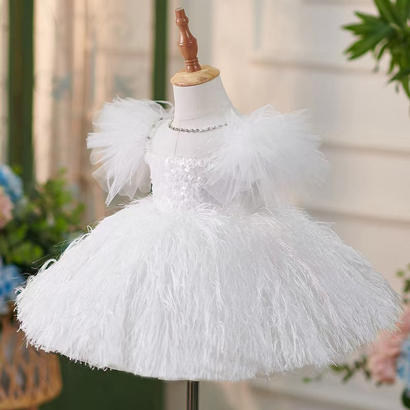 DreamyVow White Knee Length Baby 1st Birthday Girl Dress J304