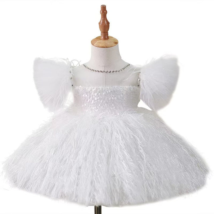 DreamyVow White Knee Length Baby 1st Birthday Girl Dress J304