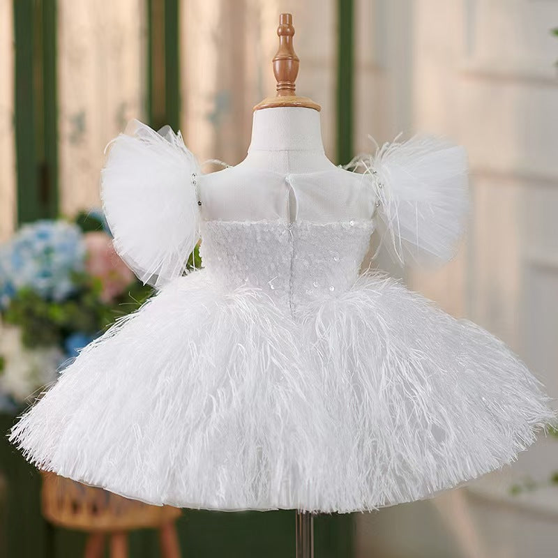 DreamyVow White Knee Length Baby 1st Birthday Girl Dress J304