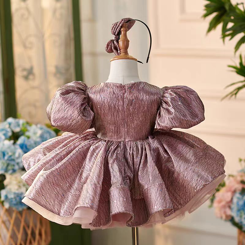 DreamyVow Dusty Pink Lace Knee Length 1st Birthday Girl Dress with Sleeve J312