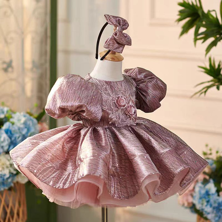 DreamyVow Dusty Pink Lace Knee Length 1st Birthday Girl Dress with Sleeve J312