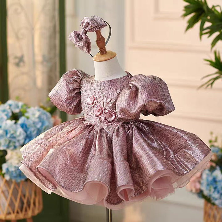 DreamyVow Dusty Pink Lace Knee Length 1st Birthday Girl Dress with Sleeve J312