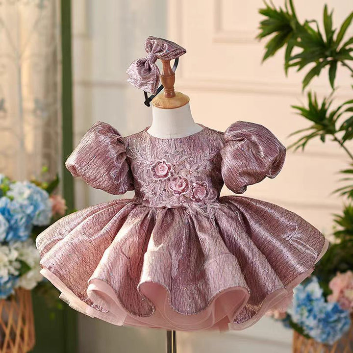 DreamyVow Dusty Pink Lace Knee Length 1st Birthday Girl Dress with Sleeve J312