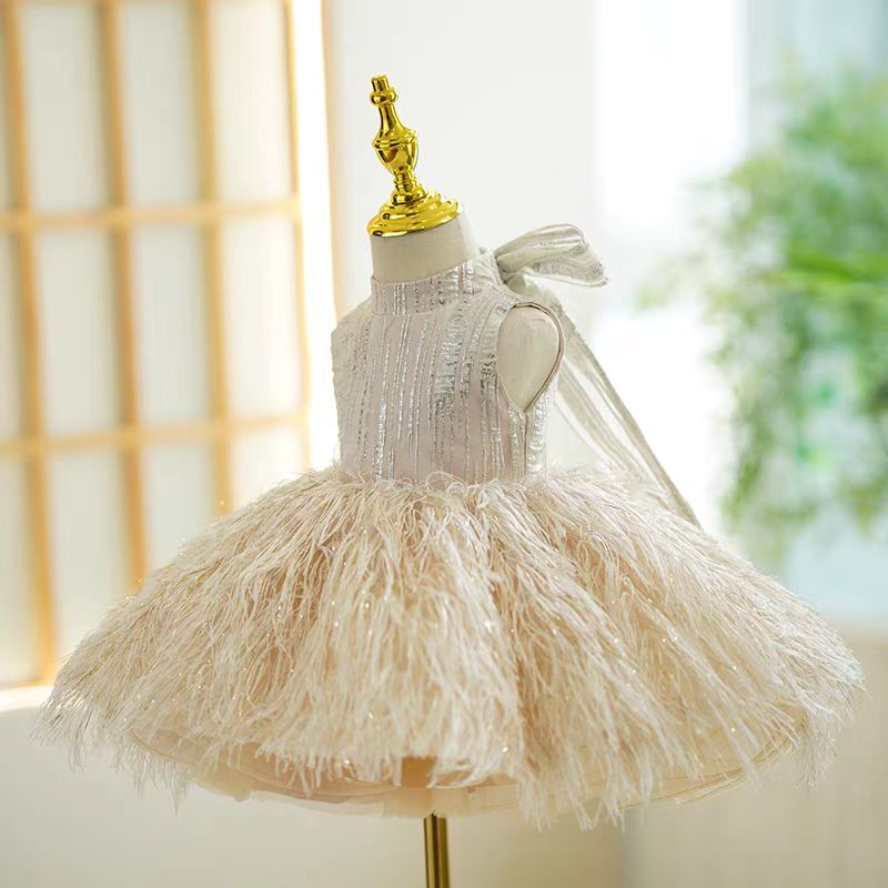 DreamyVow Champagne Knee Length 1st Birthday Girl Dress J315