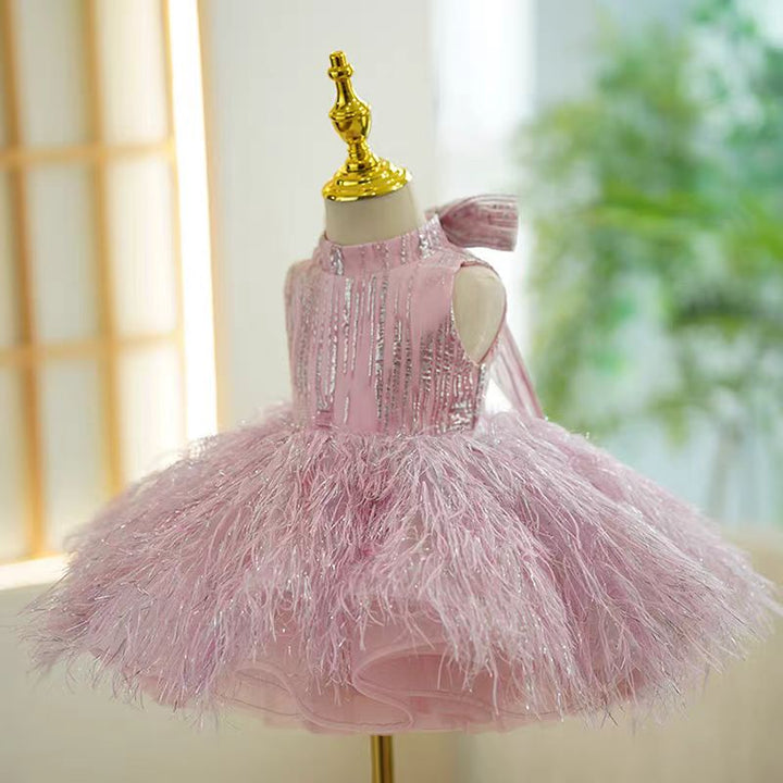 DreamyVow Champagne Knee Length 1st Birthday Girl Dress J315